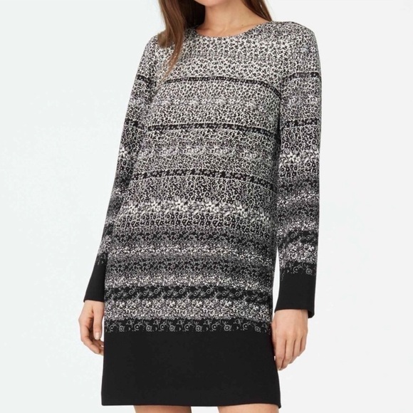 Club Monaco Dresses & Skirts - 𝅺club MONACO Long Sleeve Dress Round Neck Black/White Floral Print - 00/XXS